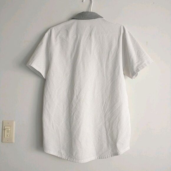 BYLT Drop Cut Short Sleeve Polo Shirt Mens L White Gray Swiss Dots Stretch - Picture 4 of 7